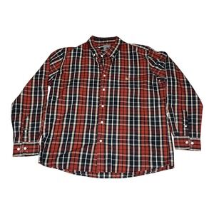 Vintage Knights of Round Table Mens Plaid Button Down Shirt Long Sleeve Red XL